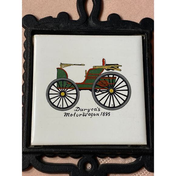 Set of 6 Cast Iron / Tile Mini Trivets with Antique Cars Ardco Japan EUC - Picture 10 of 16